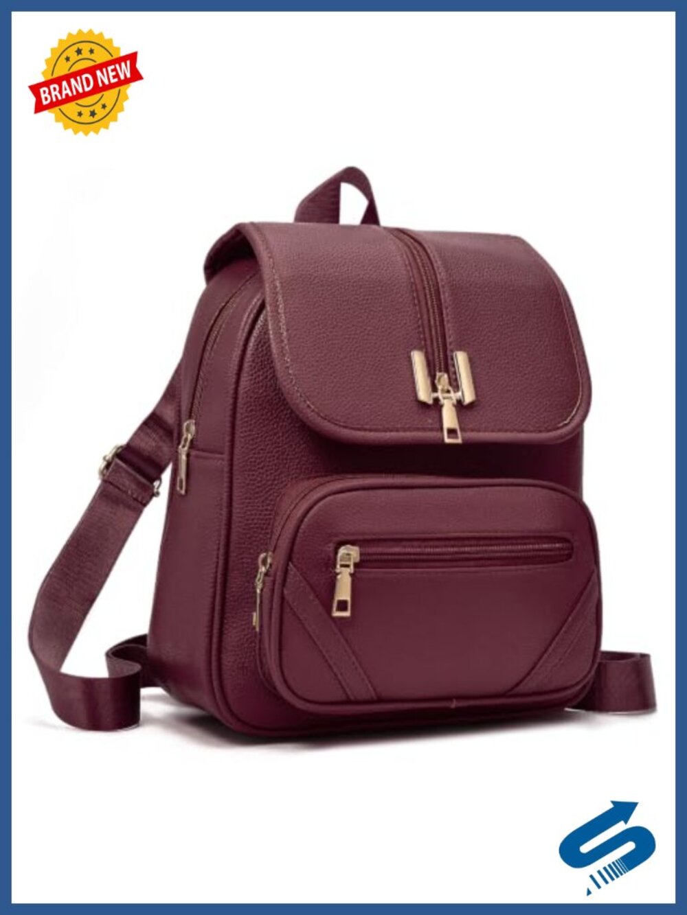 Small PU Leather Convertible Backpack Purse Daypack Multi-Way